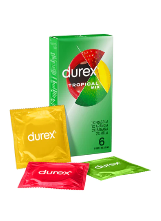 Durex tropical Mix profilattici colorati ed aromatizzati vestibilita' aderente 6 pezzi