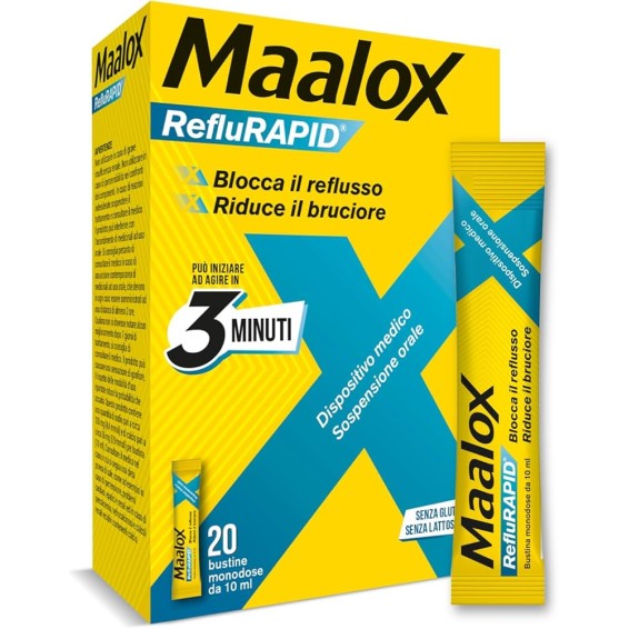Maalox Reflurapid 20 Bustine Reflusso e Bruciore Stomaco