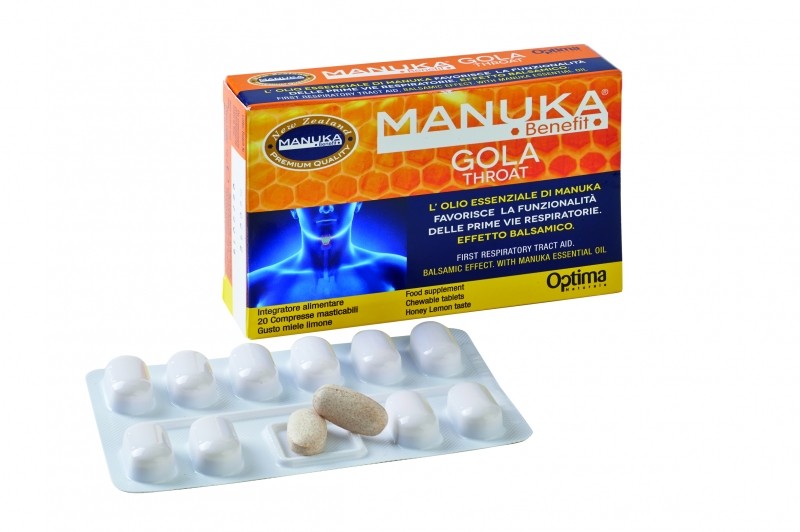 Optima Manuka Benefit Gola compresse masticabili miele-limone