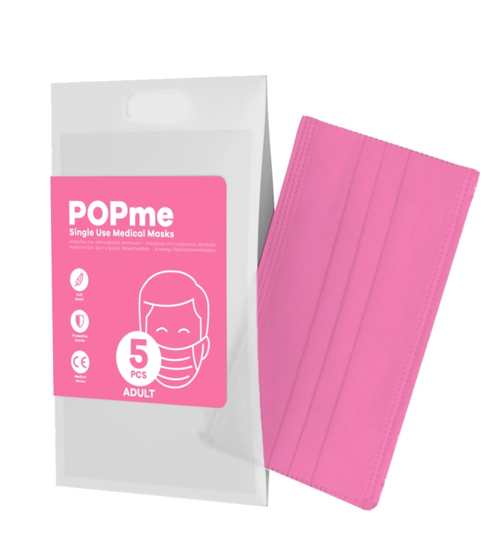 Popme Mascherine Chirurgiche Monouso Rosa 5 Pezzi Adulti