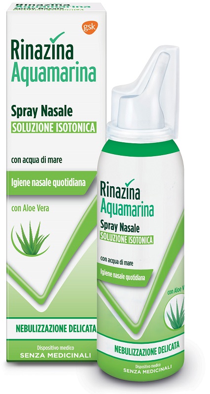 Rinazina Aquamarina Spray Nasale Soluzione Isotonica Con Aloe vera Nebulizzazione Delicata 100ml