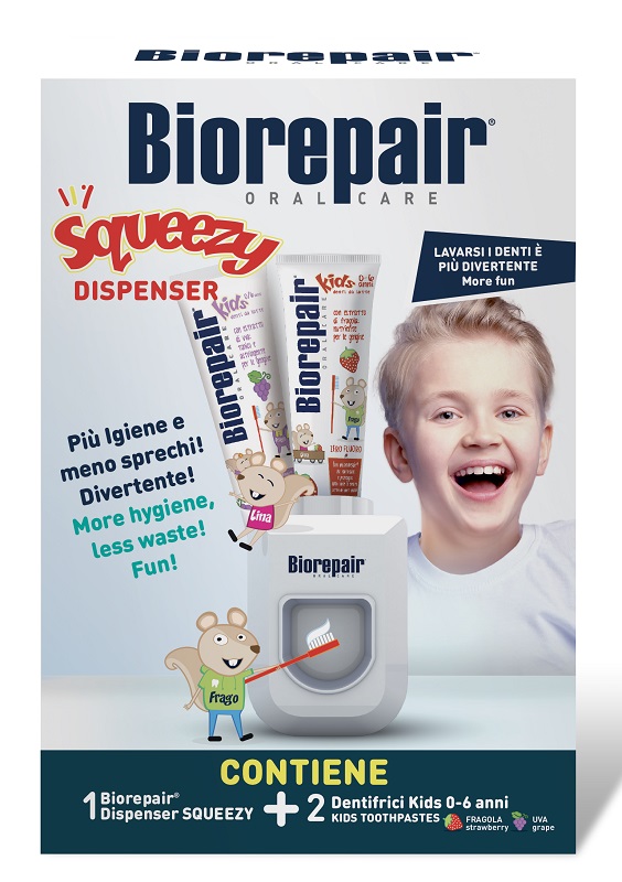 Biorepair Squeezy Dispenser + 2 Dentifrici Kids