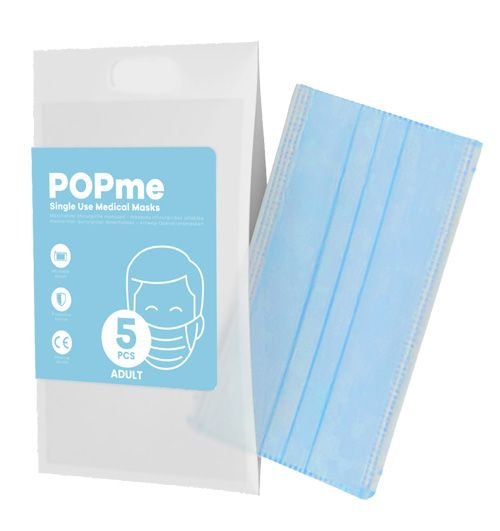 Popme Mascherine Chirurgiche Monouso Azzurro 5 Pezzi Adulti