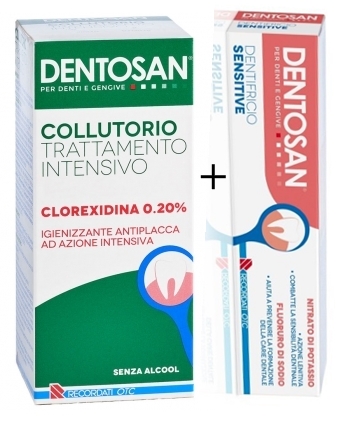Dentosan  Collutorio Trattamento Intensivo Clorexidina 0.20% 200 ml + Dentosan Dentifricio Sensitive 75 ml