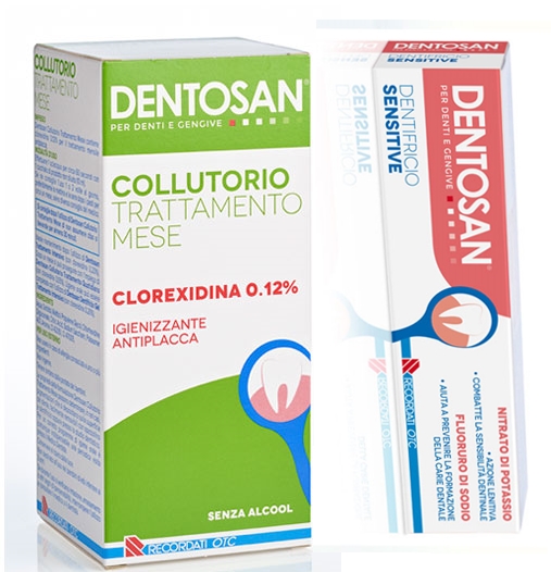 Dentosan Collutorio Trattamento mese Clorexidina 0.12% 200ml + Dentosan Dentifricio Sensitive 75 ml