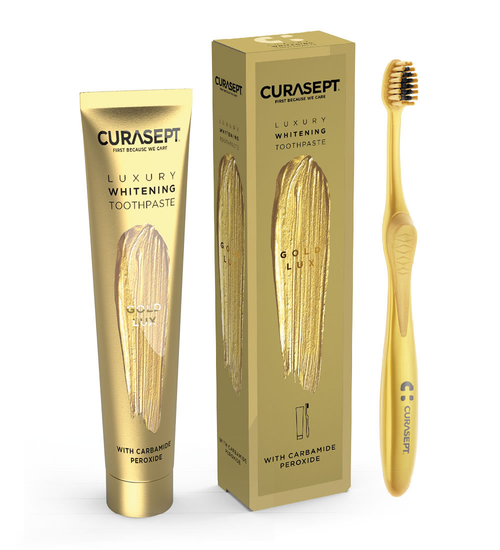 Curasept Gold Lux Gel dentifricio 75 ml e spazzolino sbiancante