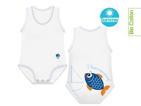 J Bimbi Body in Cotone Biologico Pesce Blu 0-36 Mesi Taglia Unica Maschio