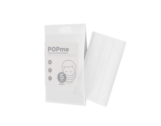 Popme Mascherine Chirurgiche Monouso Bianco 5 Pezzi Adulti