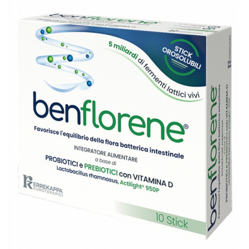 Benflorene Probiotici e Prebiotici con Vitamina D 10 Stick