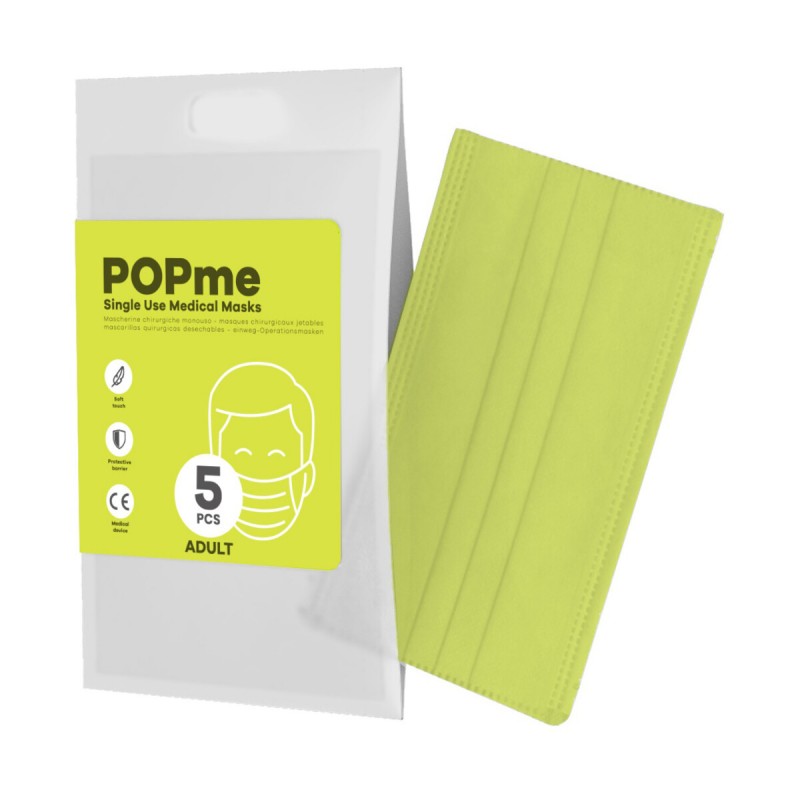 Popme Mascherine Chirurgiche Monouso Lime 5 Pezzi Adulti
