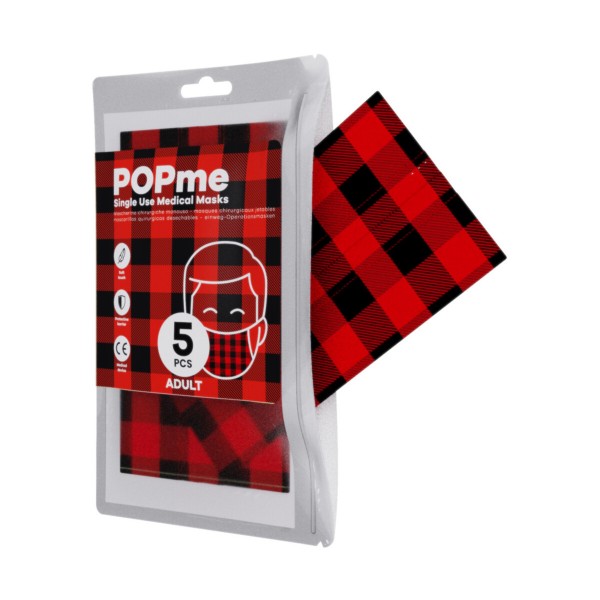 Popme Mascherina Chirurgica Red Tartan 5 Mascherine