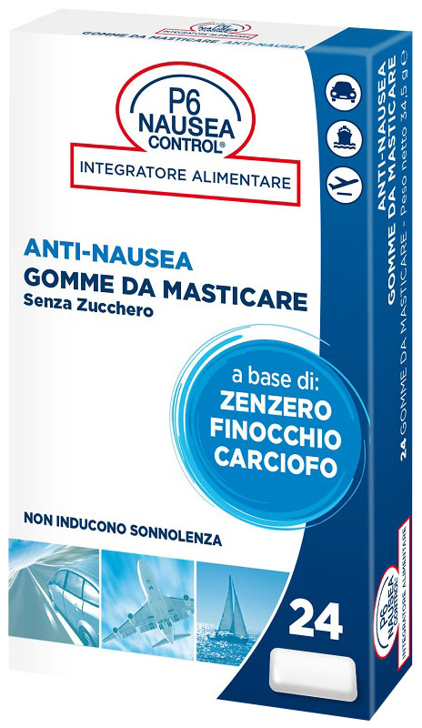 P6 Nausea Control 24 Gomme da Masticare Anti Nausea Senza Zucchero