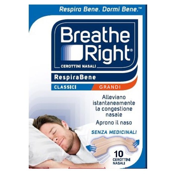 Breathe Right RespiraBene Classici Grandi 10 Pezzi Cerottini Nasali