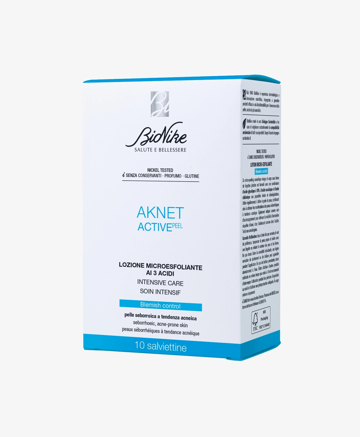 Bionike Aknet Active Lozione Microesfogliante ai 3 acidi 10 salviettine monouso