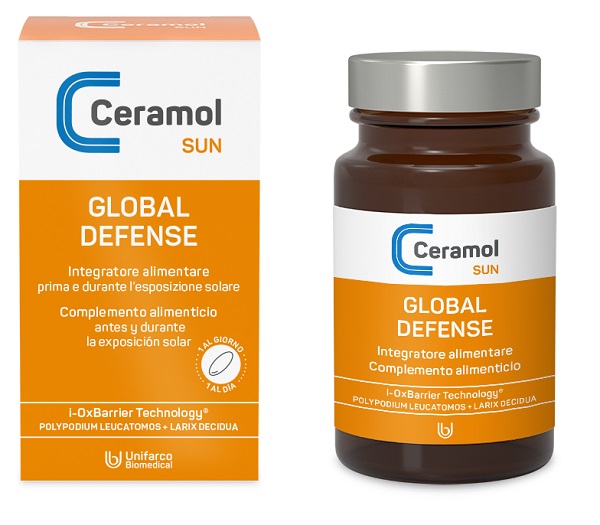 Ceramol Sun Global Defence integratore prima e durante l'esposizione solare 30 compresse