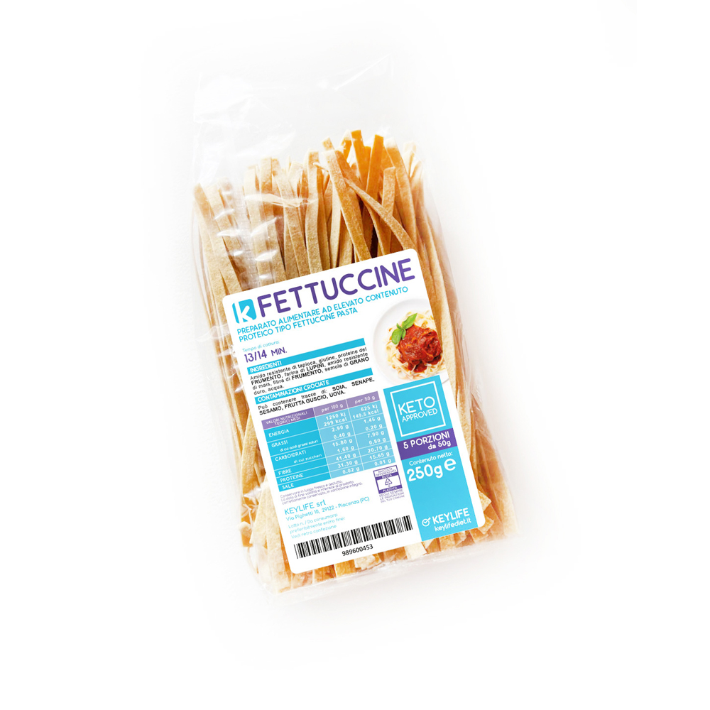 Keylife KFettuccine pasta tipo fettuccine ad elevato contenuto proteico 250g 5 porzioni