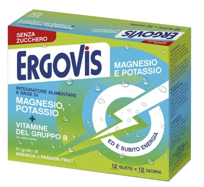 Ergovis Magnesio e Potassio + Vitamine Gruppo B Gusto ARANCIA e PASSION FRUIT 12 buste SENZA ZUCCHERO