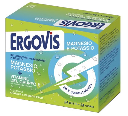 Ergovis Magnesio e Potassio + Vitamine del gruppo B Gusto ARANCIA E PASSION FRUIT 24 buste