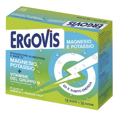 Ergovis Magnesio e Potassio + Vitamine Gruppo B Gusto ARANCIA e PASSION FRUIT 12 buste